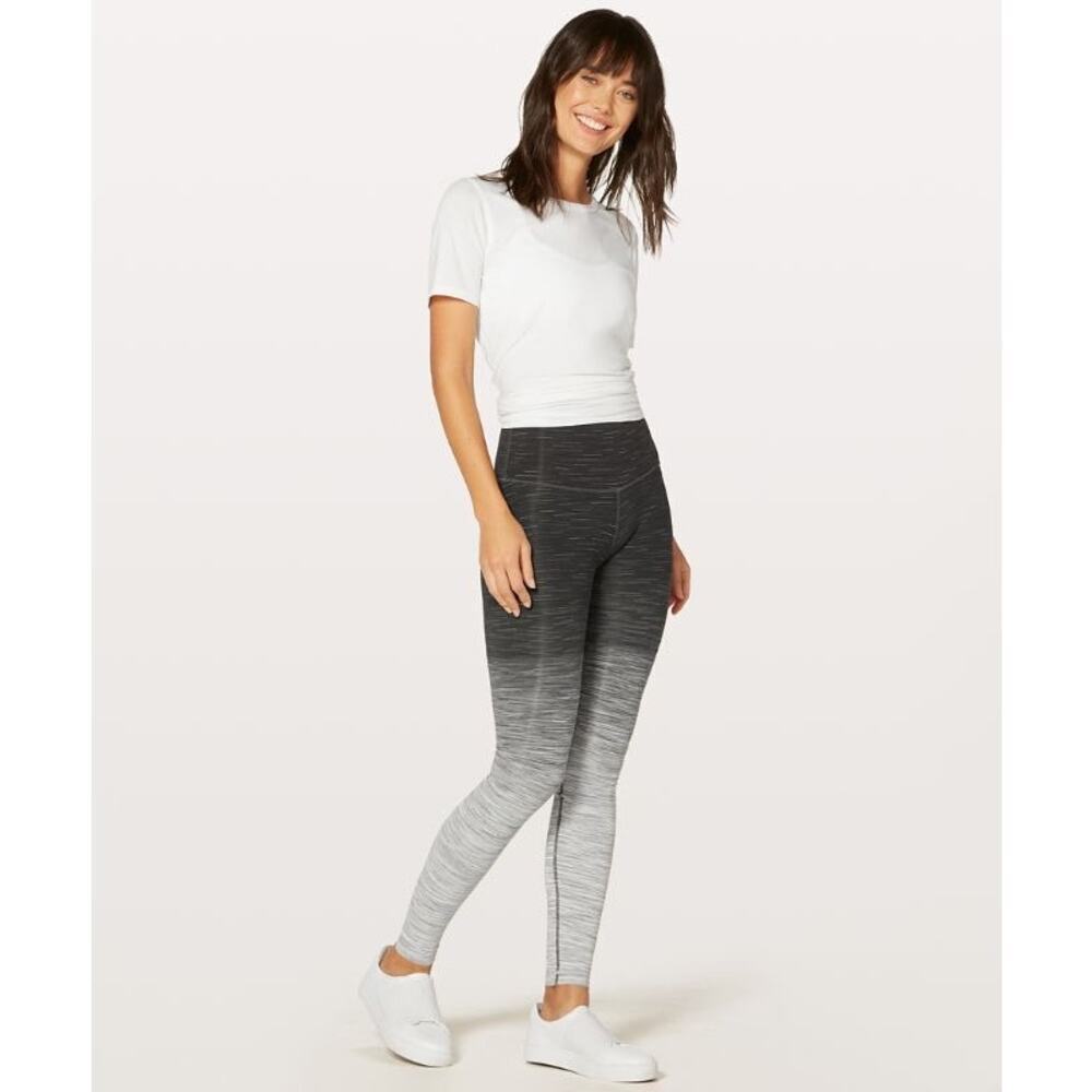 Lululemon Wunder Under High Rise Black & White Ombre Melange Yoga Leggings Sz 4